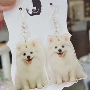 White Dog Earrings